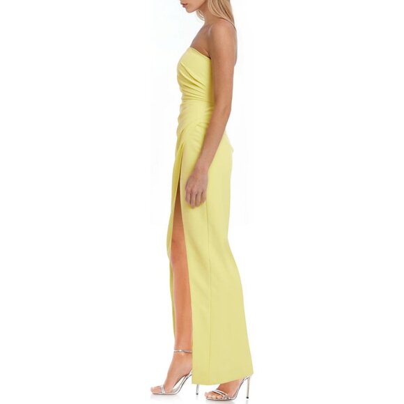 NWT Jewel Badgley Mischka Pleated Strapless yellow Sheath Gown maxi dress size 4 - Picture 3 of 11